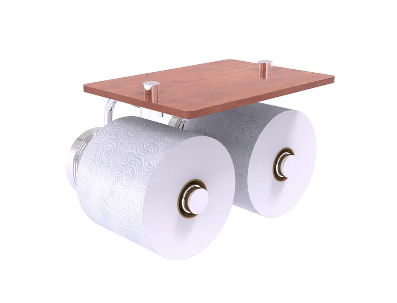 Prestige Regal 2 Roll Toilet Paper Holder with Wood Shelf, Polished Chrome