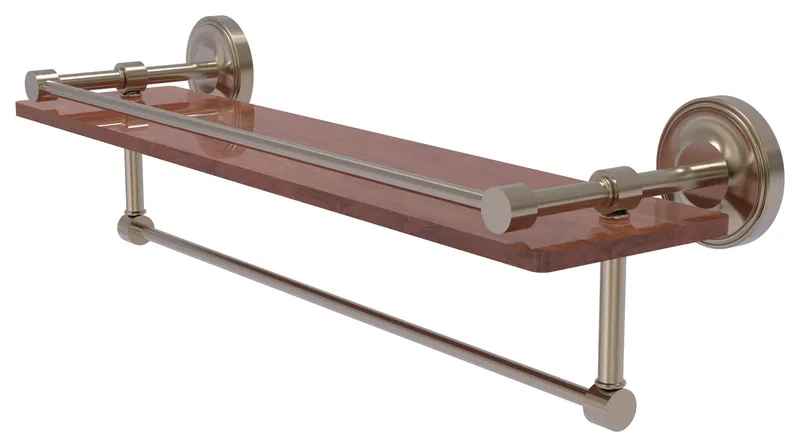 Prestige Regal 22" Wood Shelf with Gallery Rail and Towel Bar, Antique Pewter