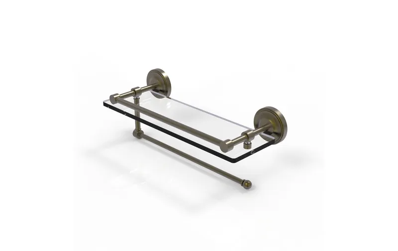 Prestige Regal Paper Towel Holder with 16" Glass Shelf, Antique Brass