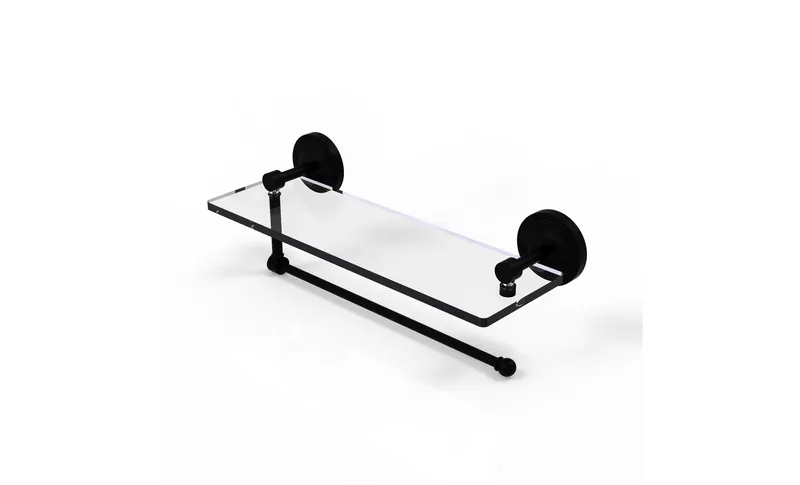 Prestige Regal Paper Towel Holder with 16" Glass Shelf, Matte Black