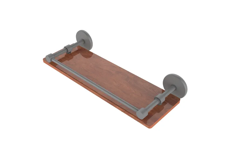 Prestige Skyline 16" Solid Wood Shelf with Gallery Rail, Matte Gray