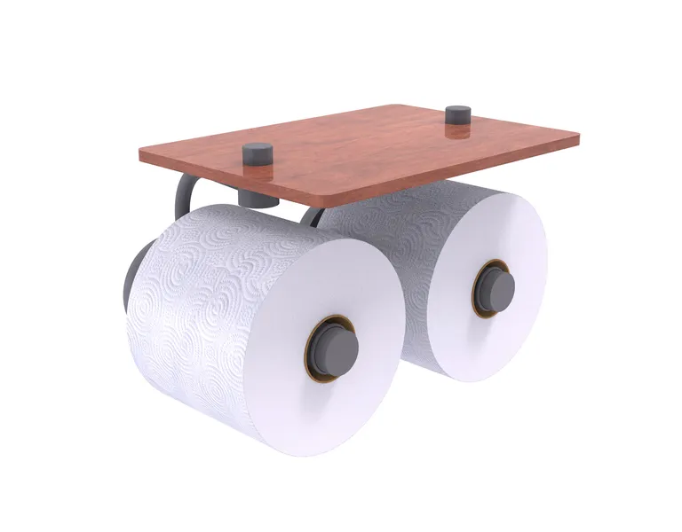 Prestige Skyline 2 Roll Toilet Paper Holder with Wood Shelf, Matte Gray