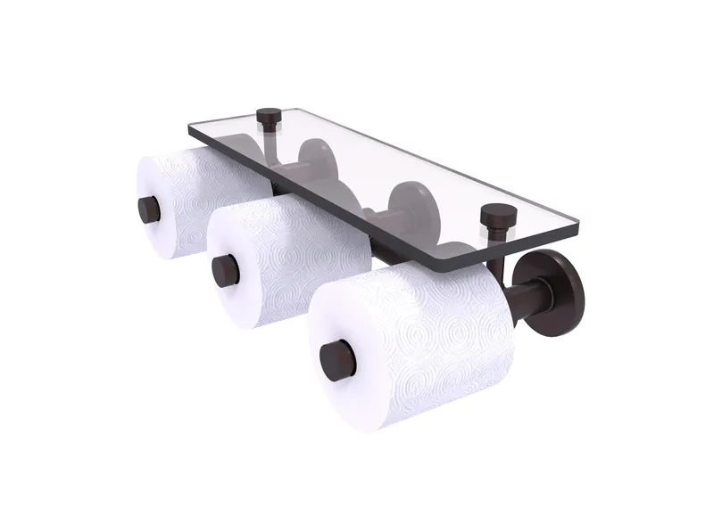Prestige Skyline 3-Roll Toilet Paper Holder with Glass Shelf, Antique Bronze