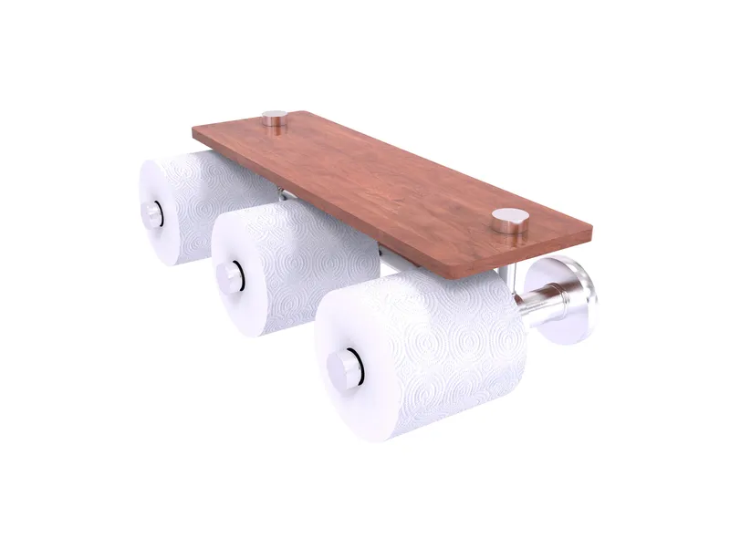 Prestige Skyline 3-Roll Toilet Paper Holder with Wood Shelf, Satin Chrome