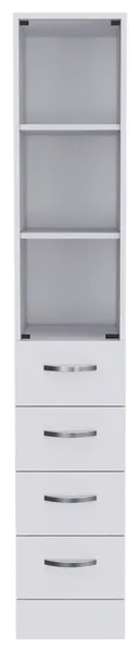 Preston Linen Cabinet with 3 Shelves, 4 Drawers, and Glass Door, White