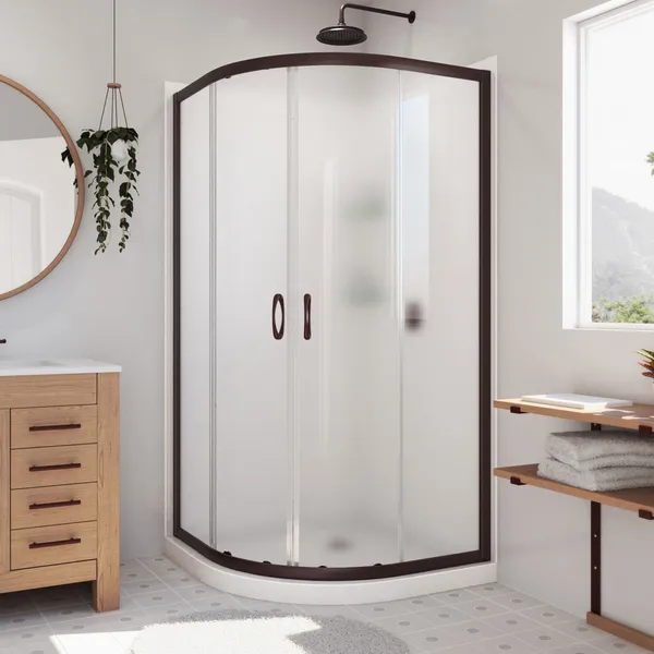 Prime 33x76 3/4 Frosted Glass Sliding Shower Enclosure Oil Rubbed Bronze, Base