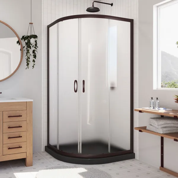 Prime 36x74 3/4 Frosted Glass Sliding Shower Enclosure Oil Rubbed Bronze, Black