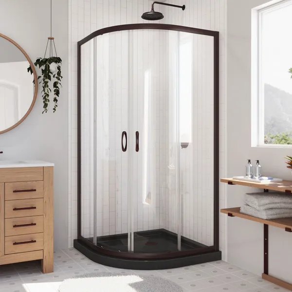 Prime 38x74 3/4 Clear Glass Sliding Shower Enclosure Oil Rubbed Bronze, Black