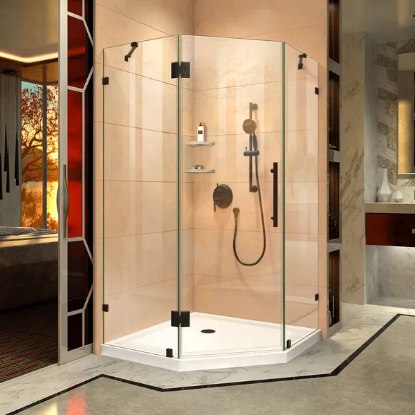 Prism Lux 38"x72" Fully Frameless Neo-Angle Hinged Shower Enclosure, Satin Black