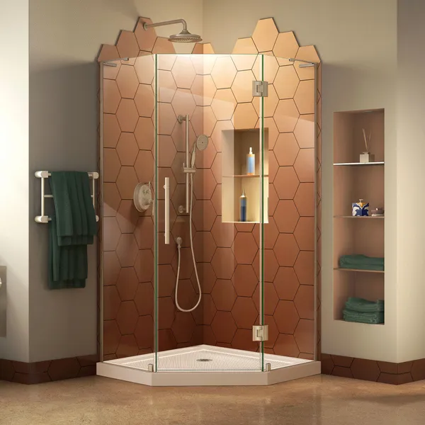 Prism Plus 36x74 3/4 Neo-Angle Shower Enclosure Brushed Nickel, Biscuit Base