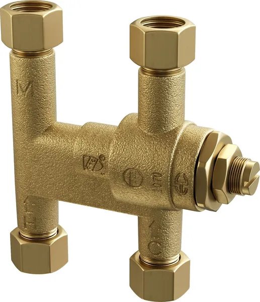 PROFLO PFMVTD38 3/8" Thermostatic Mixing Valve - Two Outlets - Rough Brass