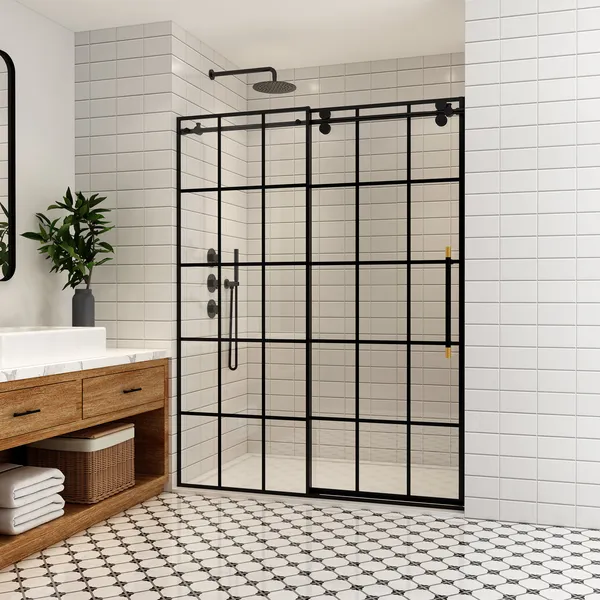 Puente Single Sliding Framed Shower Door, Matte Black, 60" W X 78"h