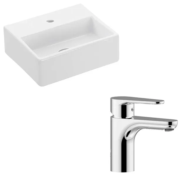 Quattro + GR 13.0" Ceramic White Bathroom Sink with Chrome Single Lever Faucet
