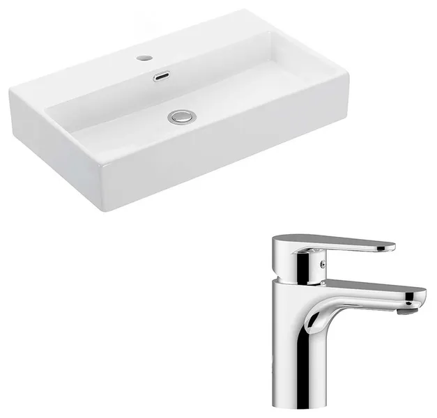 Quattro + GR 27.6" Ceramic White Bathroom Sink with Chrome Single Lever Faucet
