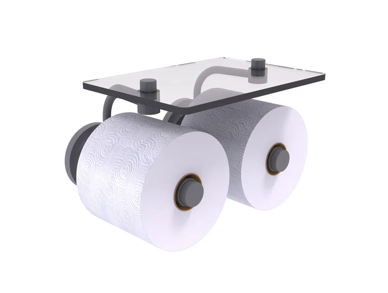 Que New 2 Roll Toilet Paper Holder with Glass Shelf, Matte Gray