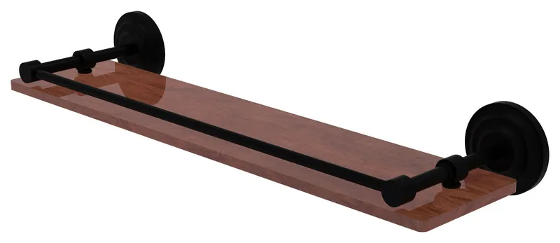 Que New 22" Solid Wood Shelf with Gallery Rail, Matte Black