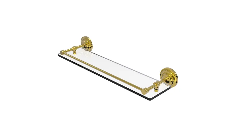 Que New 22" Tempered Glass Shelf with Gallery Rail, Polished Brass