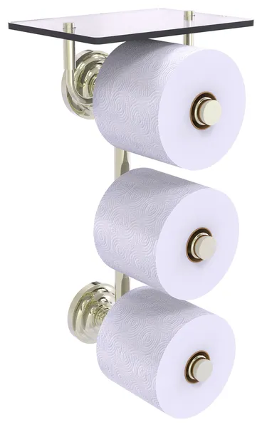 Que New 3 Roll Toilet Paper Holder with Glass Shelf, Polished Nickel