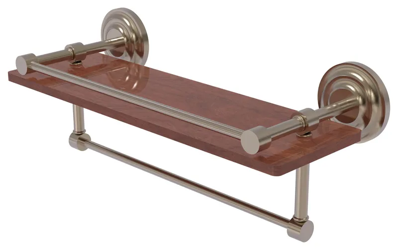 Que New Collection 16"IPE Ironwood Shelf With Gallery Rail and Towel Bar