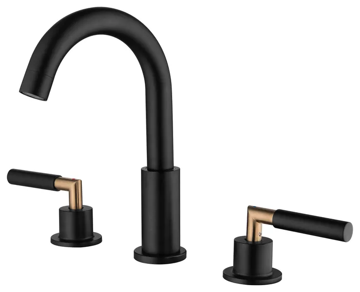 RBROHANT Brass Widespread Bathroom Matte Black Faucet with Waterfall