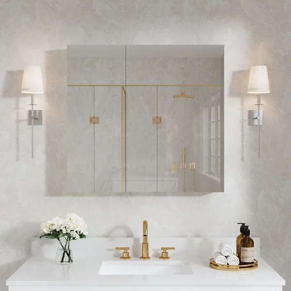 Recessed/Surface Mount Bathroom Medicine Cabinet, Reverse Installation, 32"x30"