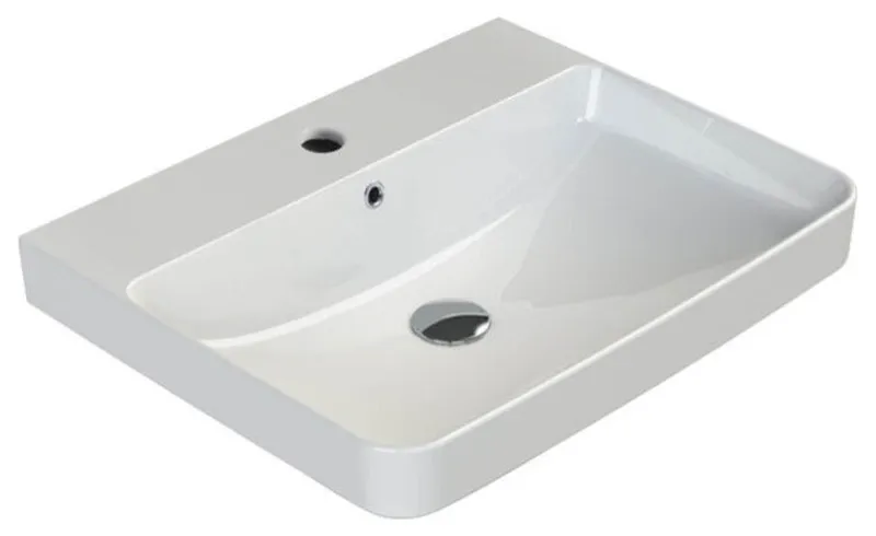 Rectangle White Ceramic Wall Mounted or Drop In Sink, One Hole