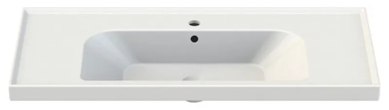 Rectangle White Ceramic Wall Mounted or Self Rimming Sink, White, One Hole