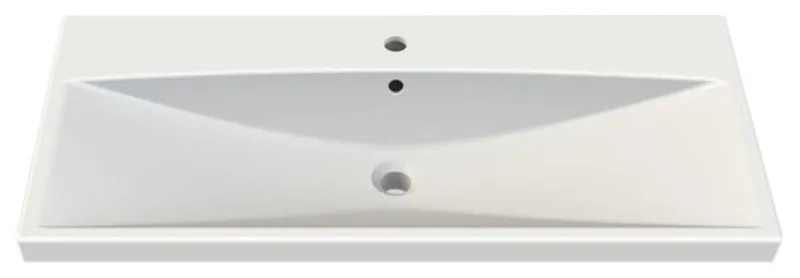 Rectangle White Ceramic Wall Mounted or Self Rimming Sink, White, One Hole