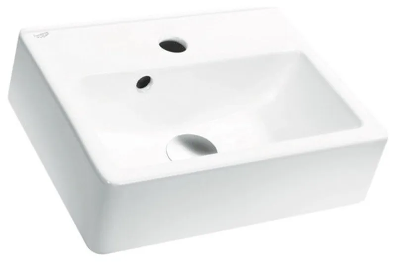 Rectangle White Ceramic Wall Mounted or Vessel Sink, White, One Hole