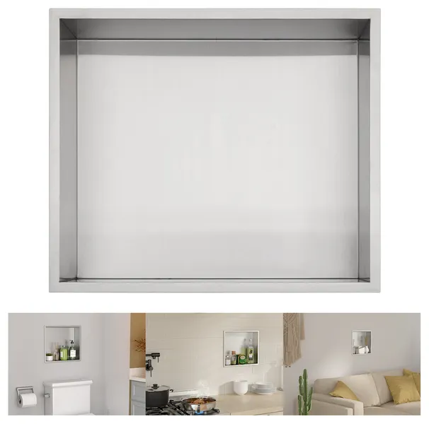 Rectangular 18 Gauge Stainless Steel Waterproof Single Niche, 14*22 Inch
