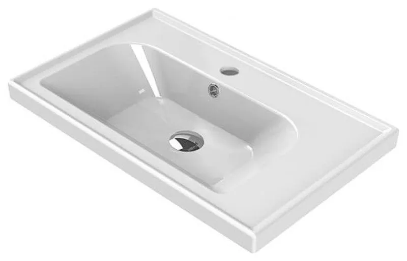 Rectangular Ceramic Wall Mounted or Drop In Sink With Counter Space, One Hole