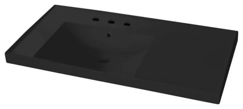 Rectangular Matte Black Ceramic Wall Mounted Bathroom Sink, Three Hole