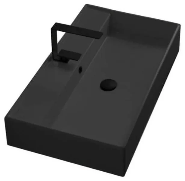 Rectangular Matte Black Ceramic Wall Mounted or Vessel Sink, One Hole