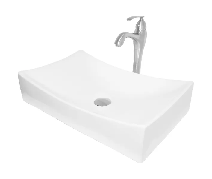 Rectangular Porcelain Vessel Bath Sink Combo with Faucet and Drain, Brushed Nickel