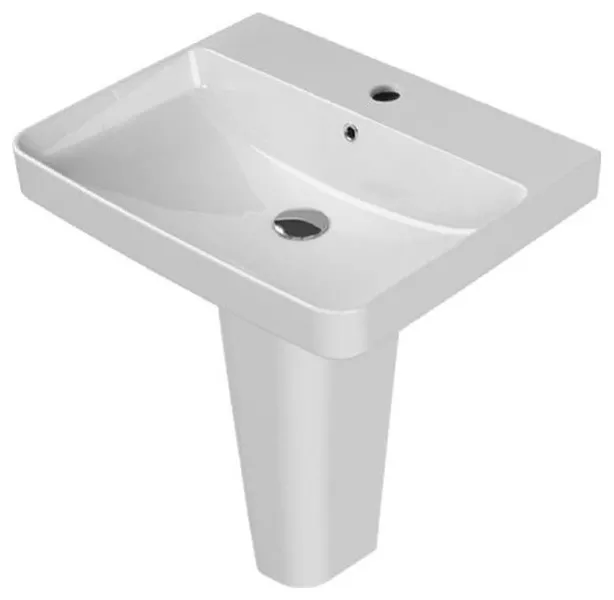 Rectangular White Ceramic Pedestal Sink, One Hole