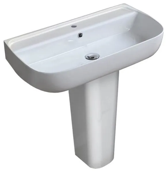 Rectangular White Ceramic Pedestal Sink, One Hole