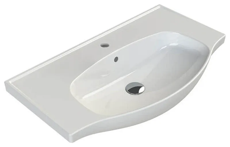 Rectangular White Ceramic Wall Mounted or Drop In Bathroom Sink, One Hole