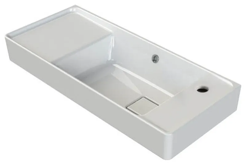 Rectangular White Ceramic Wall Mounted or Drop In Sink, One Hole