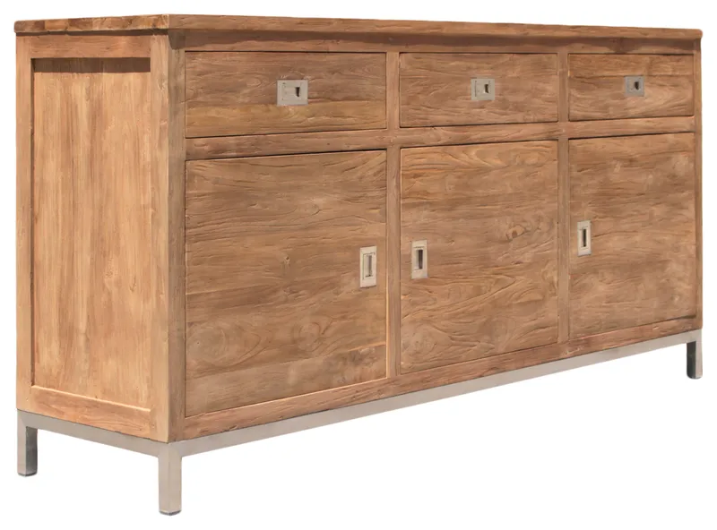 Recycled Teak Wood Alicante Bathroom Linen Cabinet With 3 Drawers and 3 Doors
