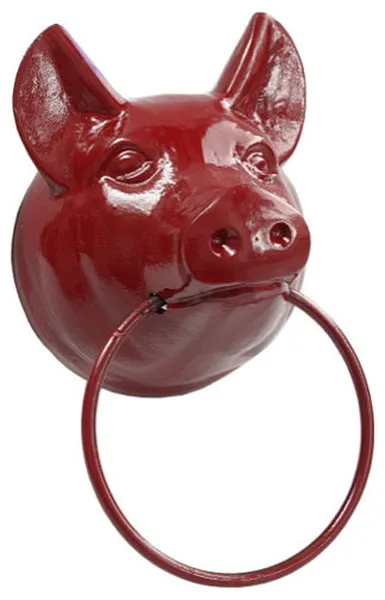 Red Cast Iron Pig Towel Rack with Large Ring