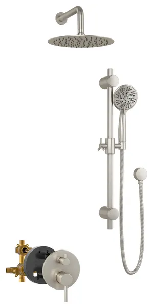 Refuge 10-in Rain Showerhead System with Pressure Balanced Mixing Valve 1.8 GPM, Brushed Nickel