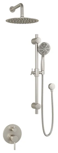 Refuge 10-in Rain Showerhead System with Pressure Balanced Mixing Valve, Brushed Nickel