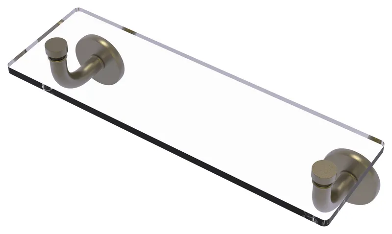 Remi 16" Glass Vanity Shelf with Beveled Edges, Antique Brass