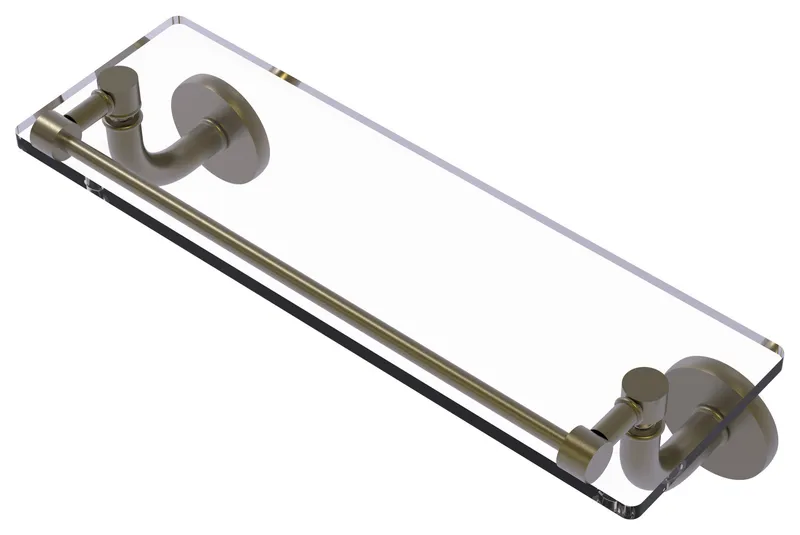 Remi 16" Glass Vanity Shelf with Gallery Rail, Antique Brass