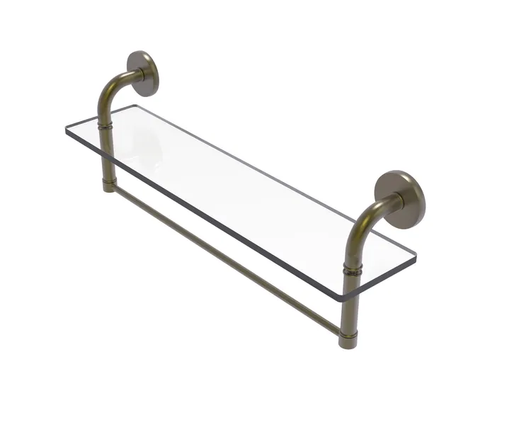 Remi 22" Glass Vanity Shelf with Towel Bar, Antique Brass