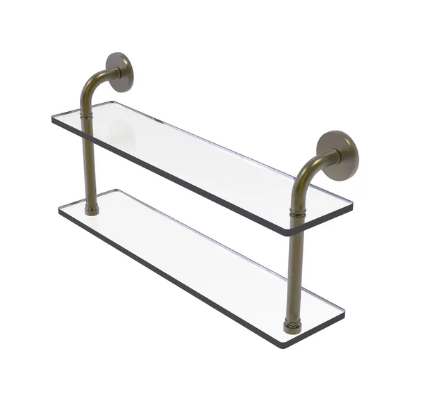 Remi 22" Two Tiered Glass Shelf, Antique Brass