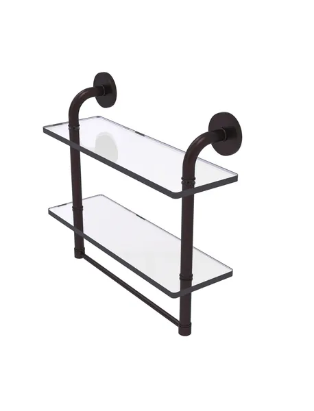 Remi Collection 16"Two Tiered Glass Shelf With Integrated Towel Bar