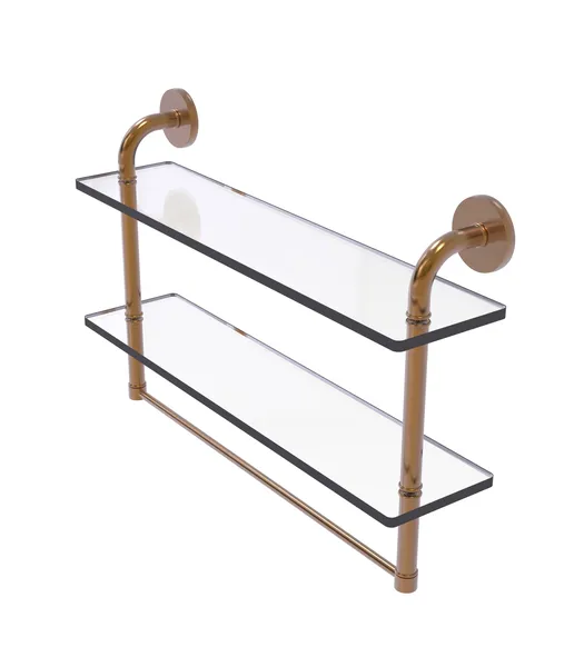 Remi Collection 22"Two Tiered Glass Shelf With Integrated Towel Bar