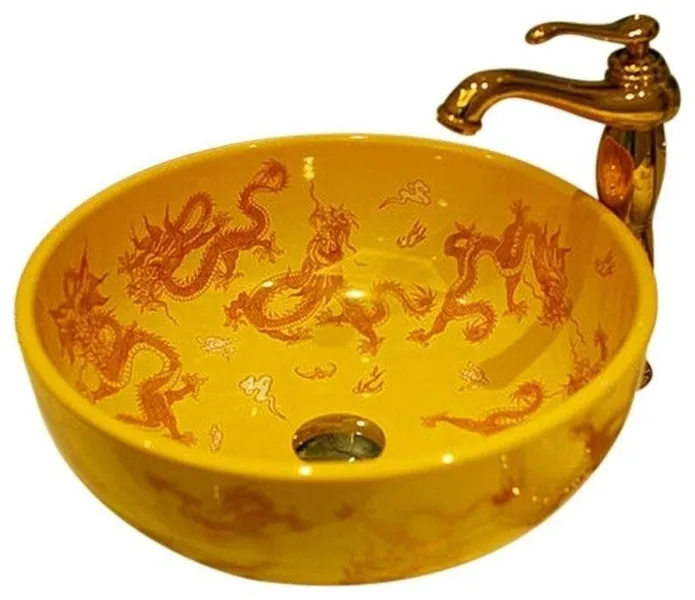Renalto Handmade Artistic Round Countertop Ceramic Bathroom Sink