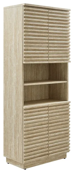 Render Tall Faux Travertine Linen Storage Cabinet, Travertine